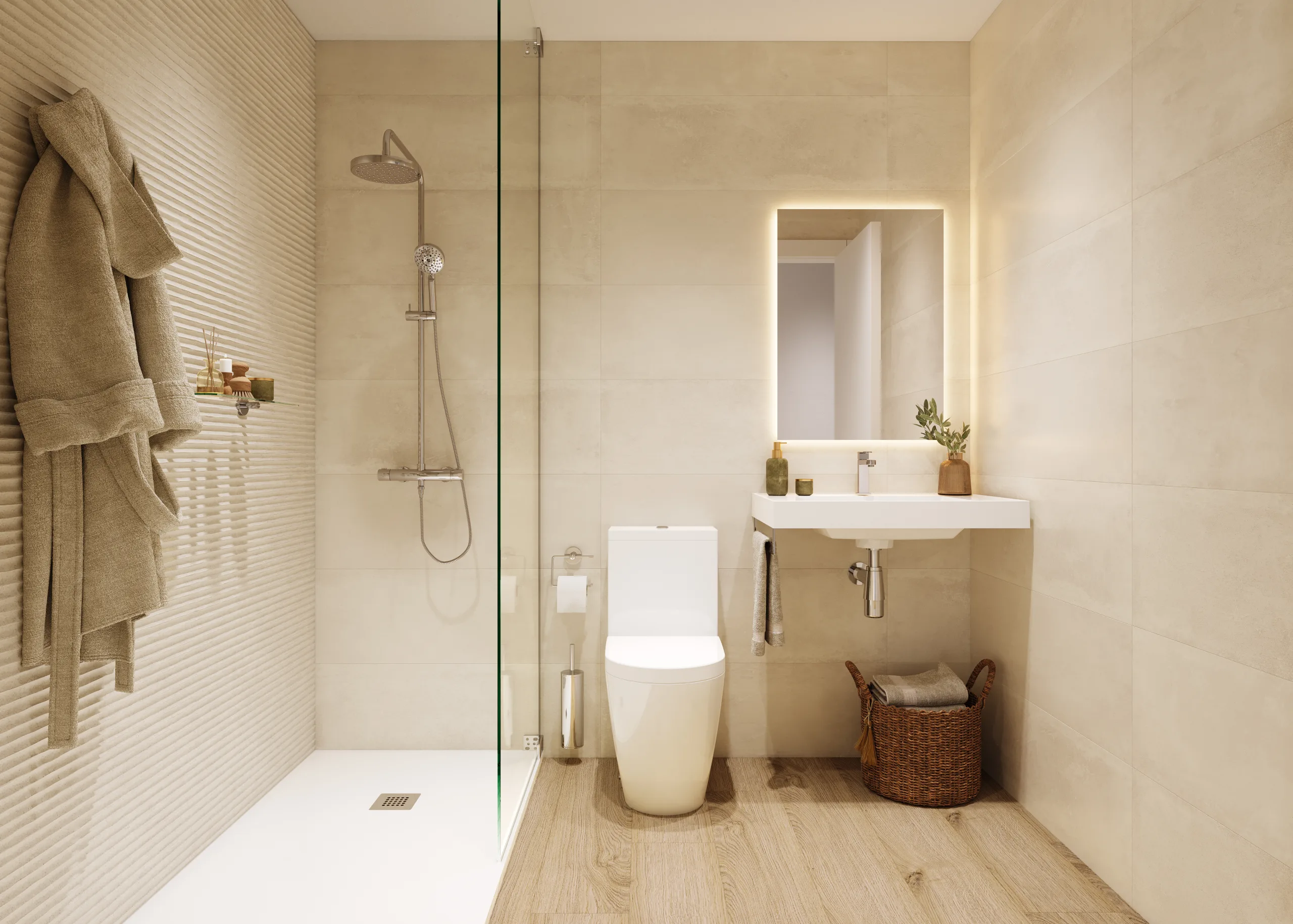 Porcelanosa_MiradordoAvio_BanoSec_LINKFLOOR TOWN NATURAL 22,8X180X0,55CM + NEWPORT BEIGE 33,3X100CM + OLD BEIGE 33,3X100CM